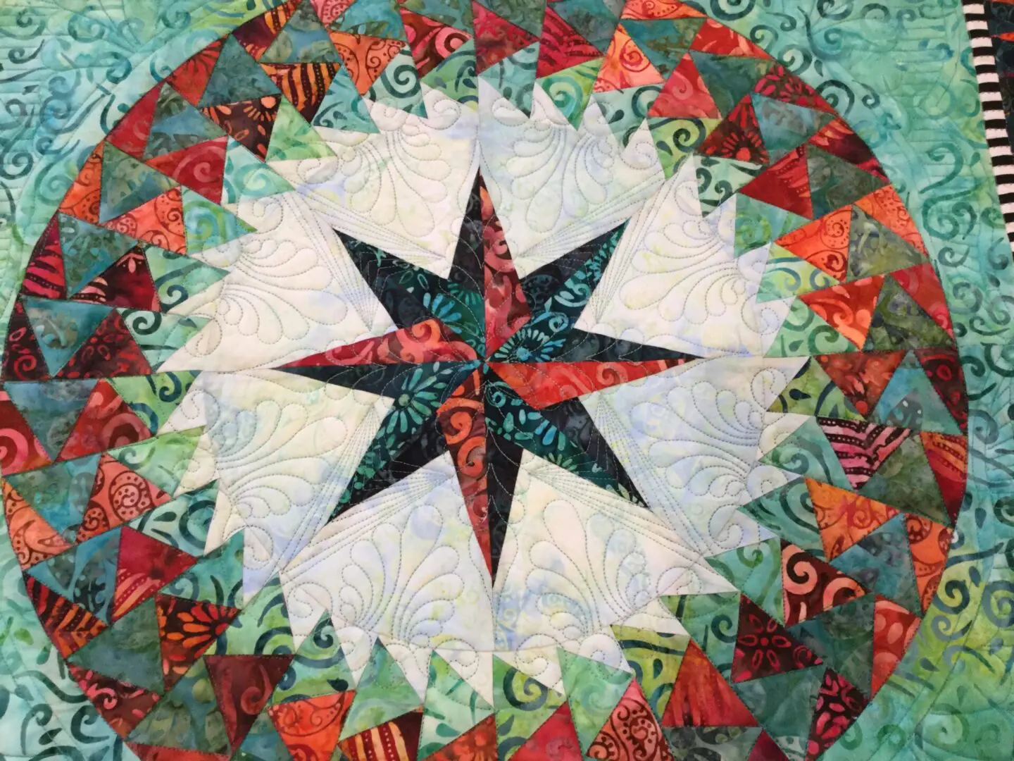 A close up of the star quilt