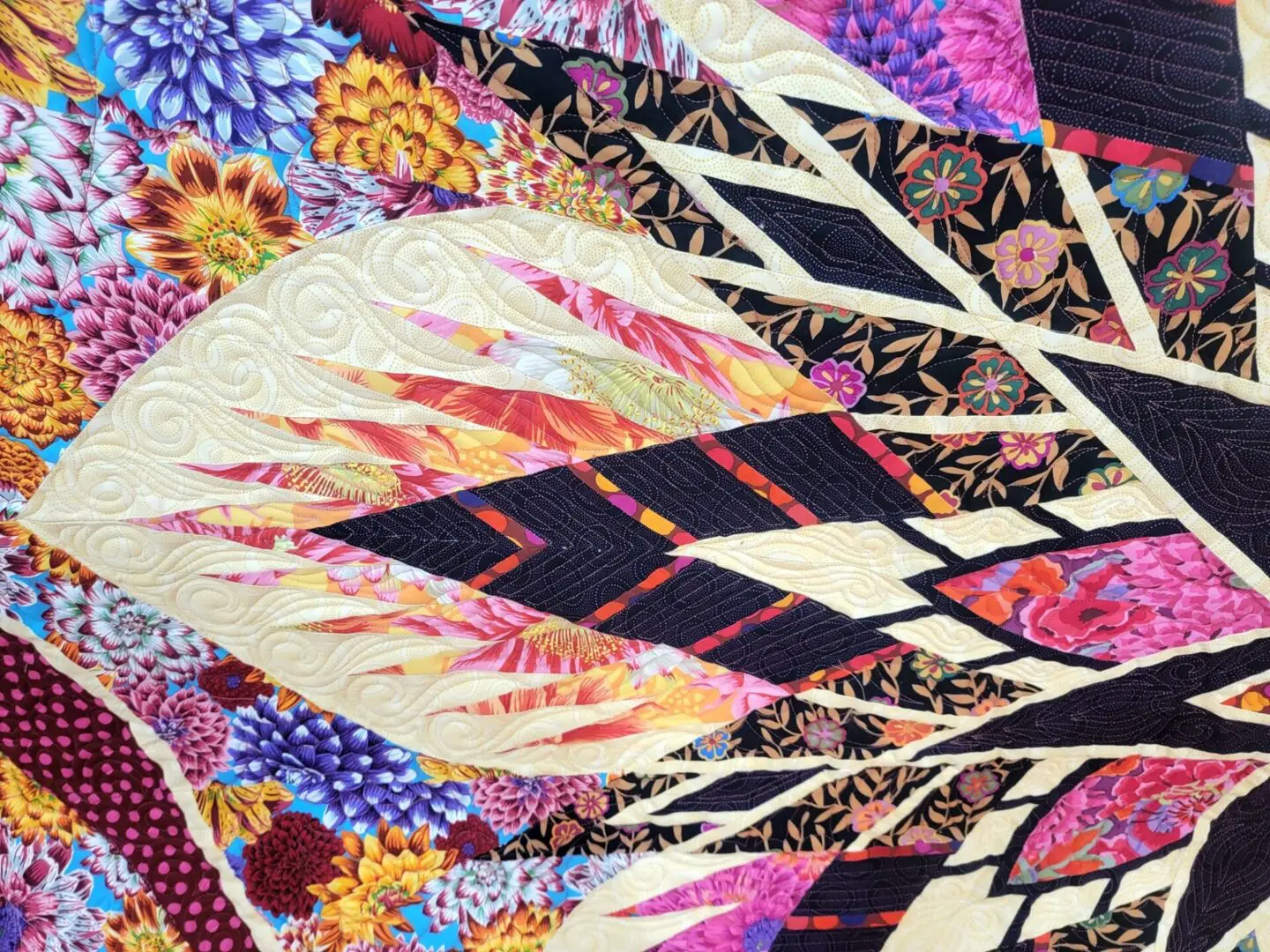 A close up of the fabric for a quilt