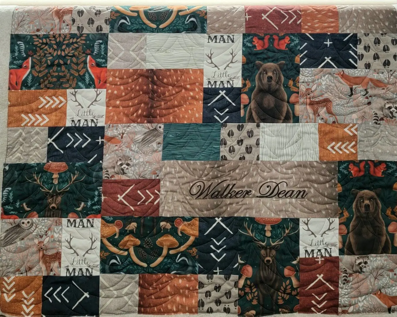 A quilt with the name of walter stevens on it.