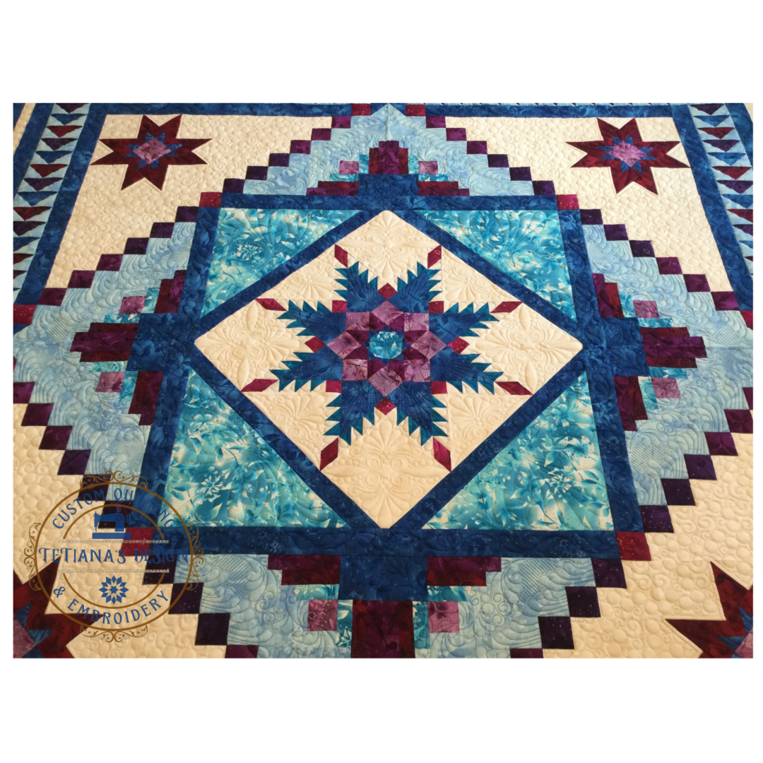 A close up of the center of a quilt