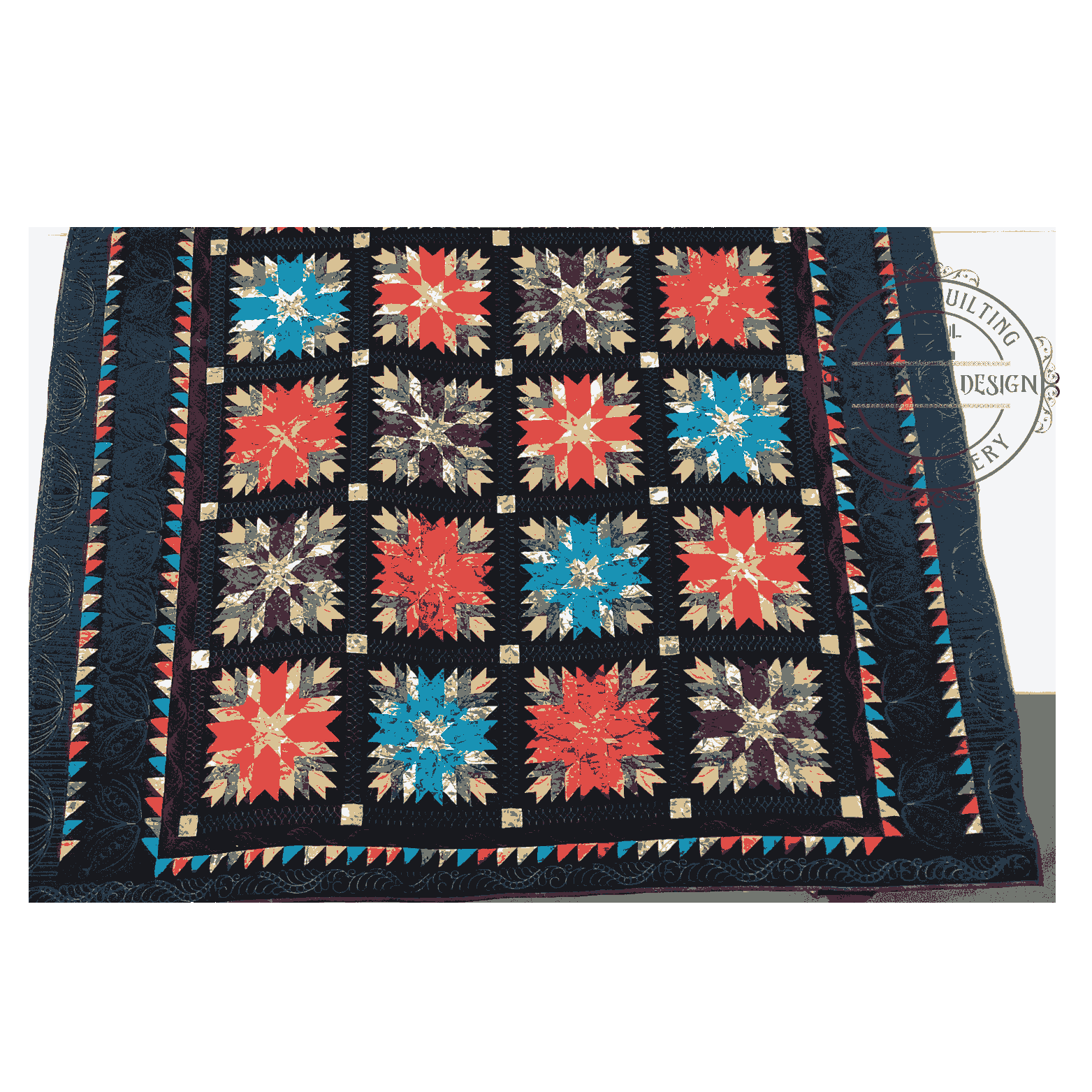 A black and red blanket with white stars.