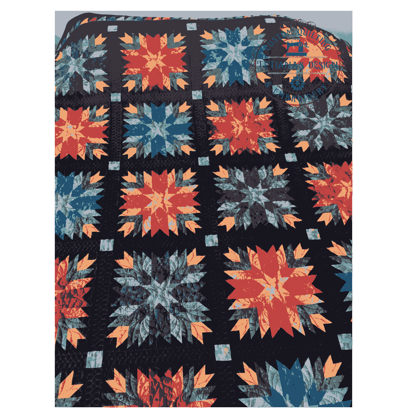 A blanket with a pattern of flowers on it.