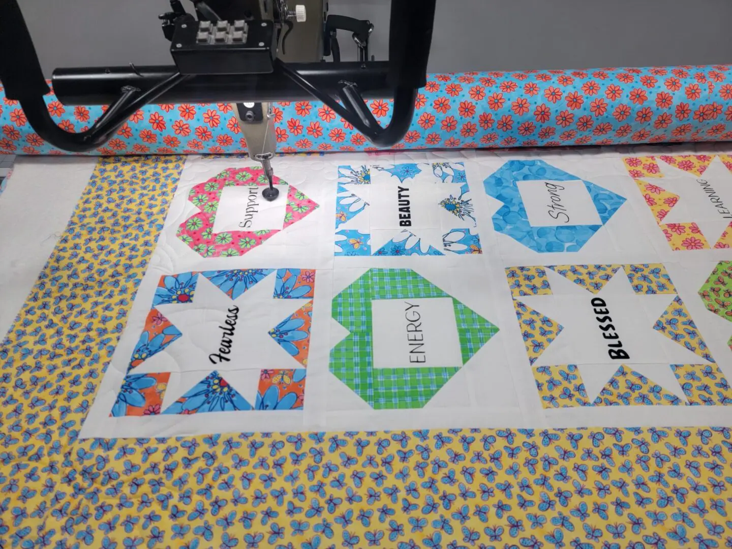 A quilt being made with the machine.